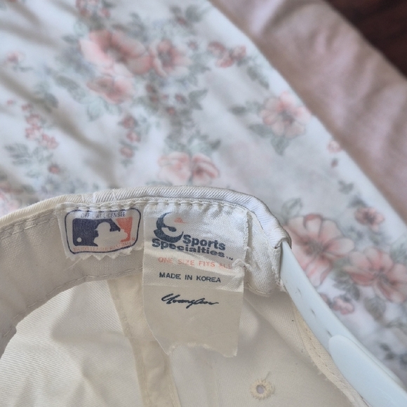 Cream Baseball Cap with Blue Embroidery - Picture 2 of 4